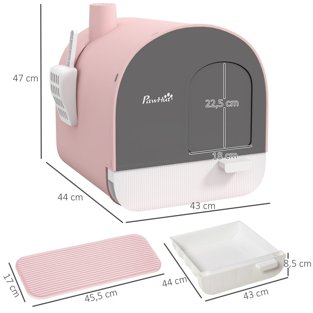 Cat Litter Box Lid Shovel Extendable Tray Cat Litter Mat Plastic Up To 5Kg Pink 43X44X47Cm