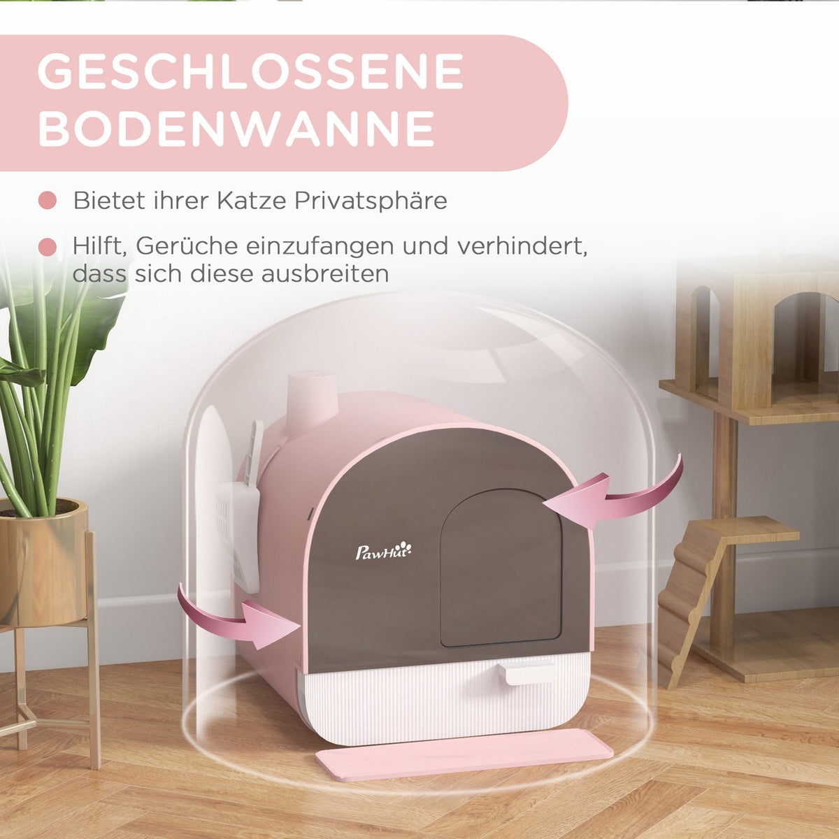 Cat Litter Box Lid Shovel Extendable Tray Cat Litter Mat Plastic Up To 5Kg Pink 43X44X47Cm