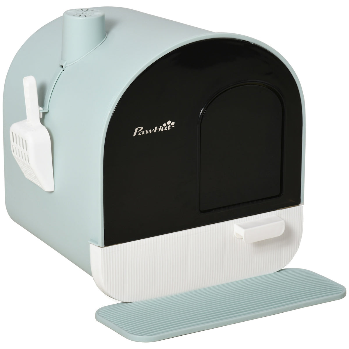 Cat Litter Box With Hood Toilet For Cats Up To 5 Kg, With Lid, Cat Litter Mat, Plastic, Green, 43X44X47Cm