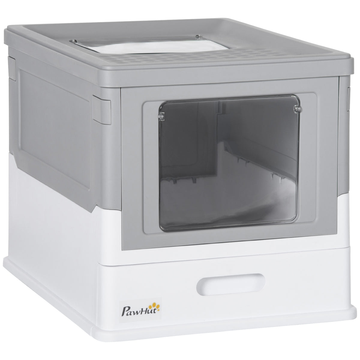 Cat Litter Box With Lid Cat House With Base Tray And Scoop Deodorization Box Plastic White + Gray 47.5 X 35.5 X 36.7 Cm