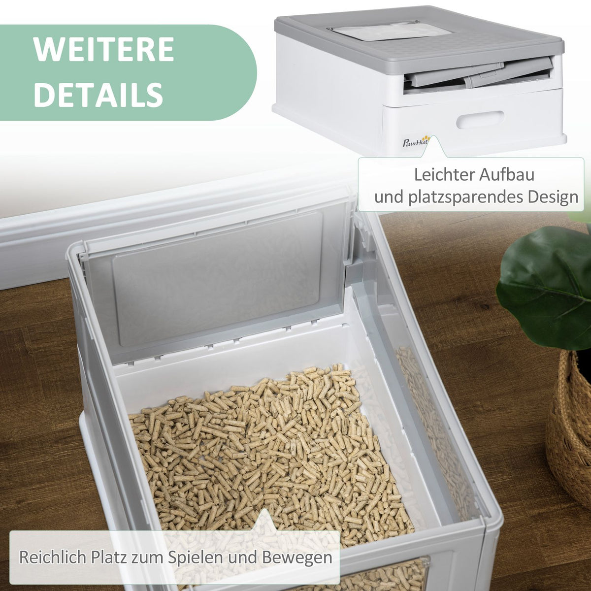 Cat Litter Box With Lid Cat House With Base Tray And Scoop Deodorization Box Plastic White + Gray 47.5 X 35.5 X 36.7 Cm