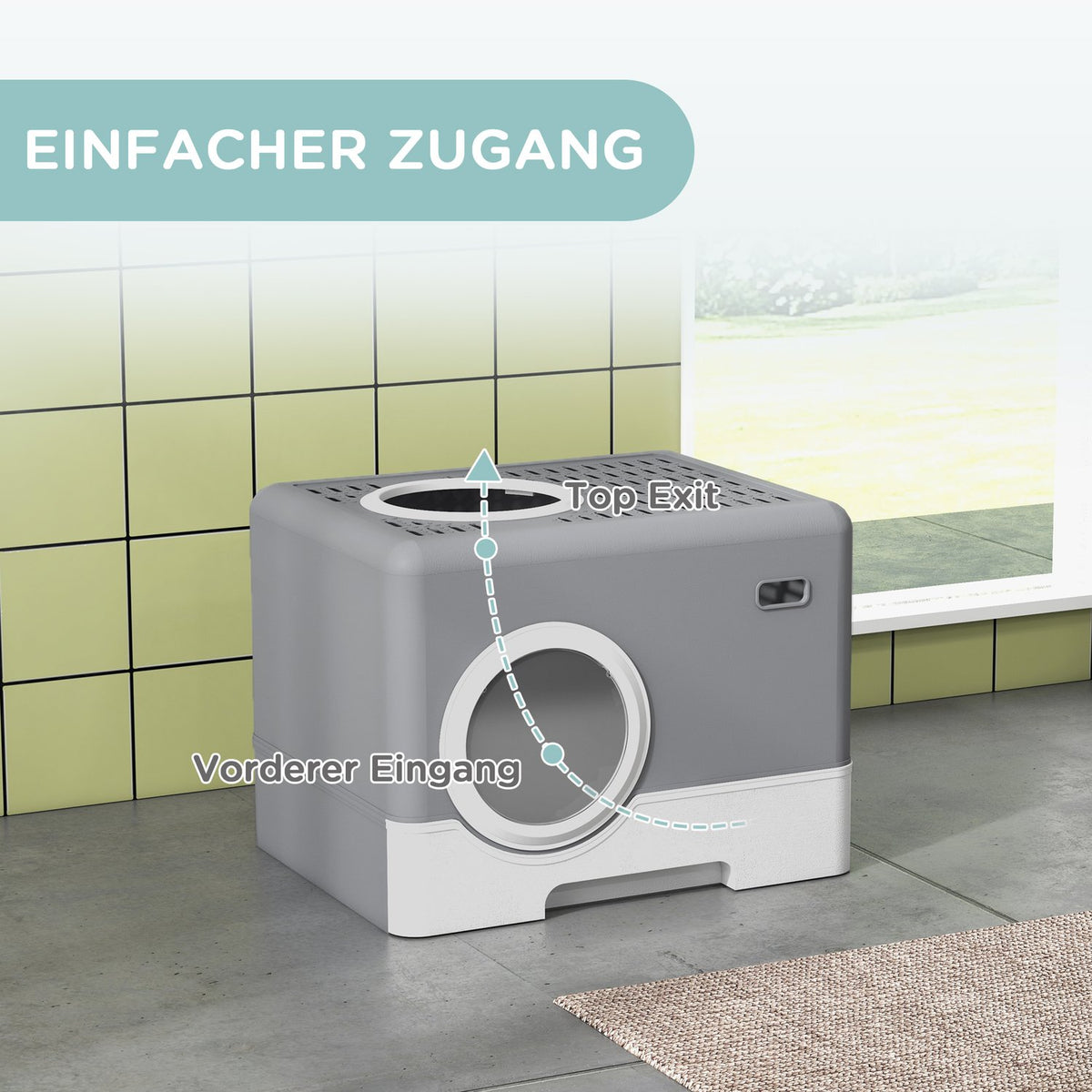 Cat Litter Box With Lid, Cat Litter Box With Scoop, 2 Exits, Toilet For Cats Up To 4 Kg, Plastic, Grey, 52 X 41 X 38.5 Cm