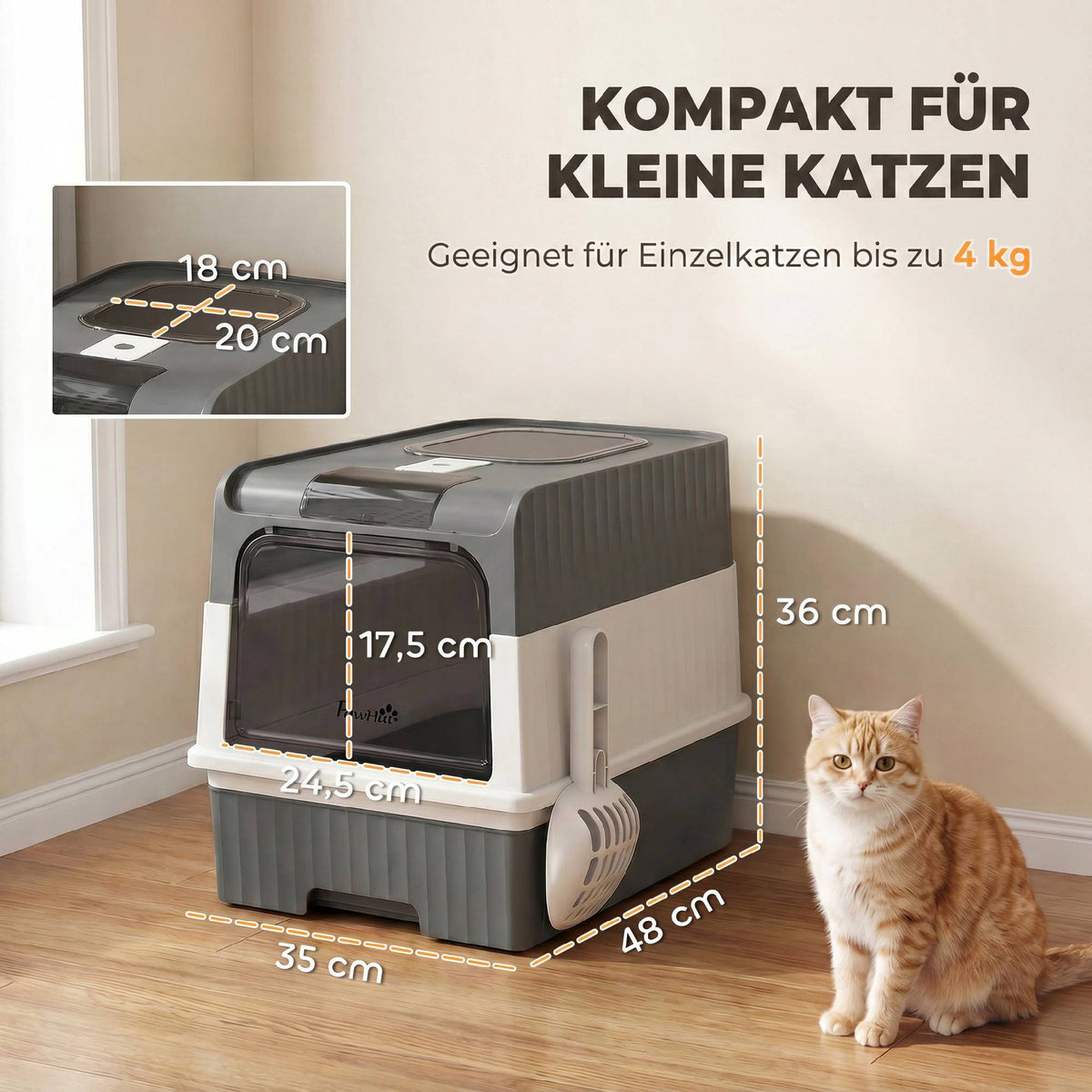 Cat Litter Box with Lid, Drawer & Top Exit, 48L