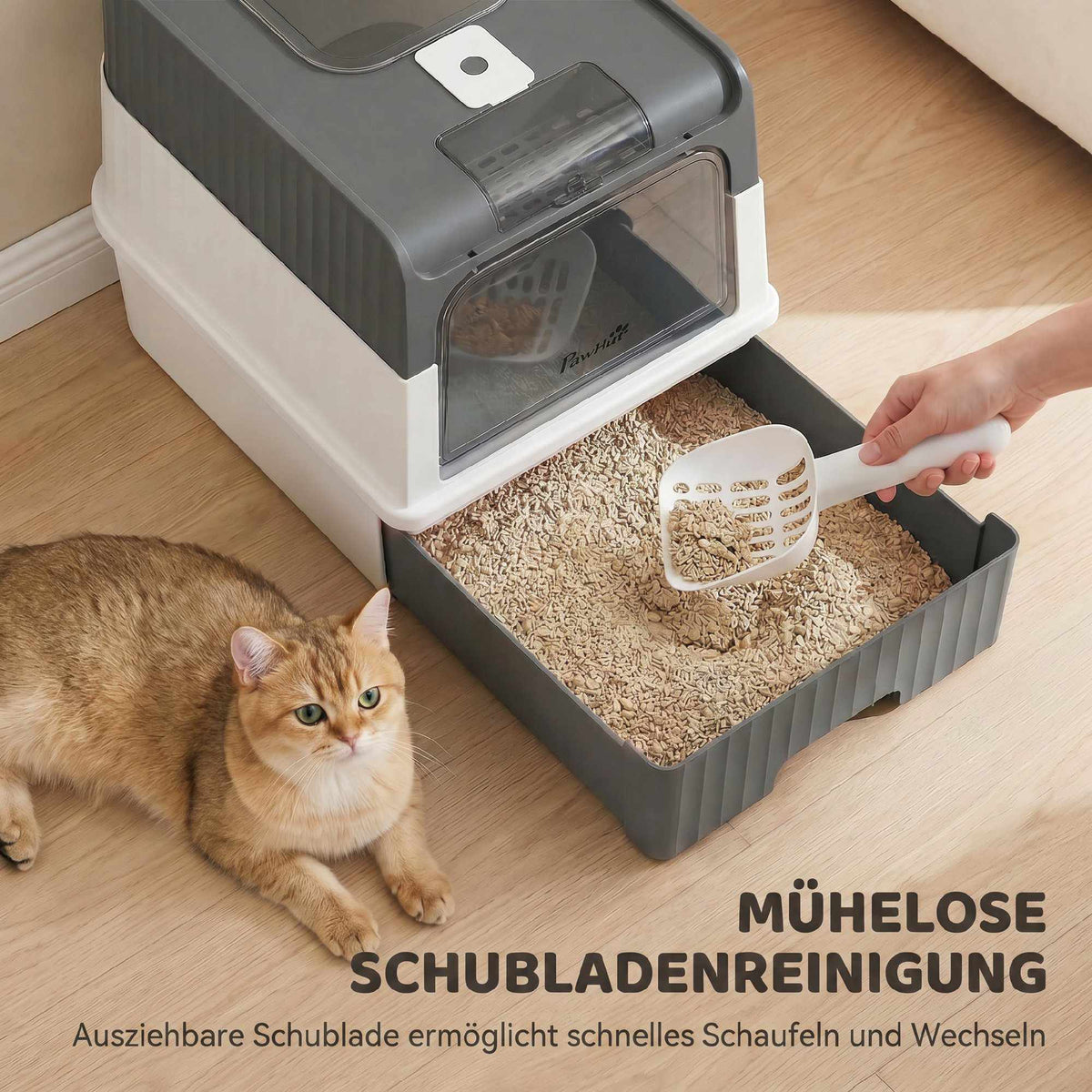 Cat Litter Box with Lid, Drawer & Top Exit, 48L