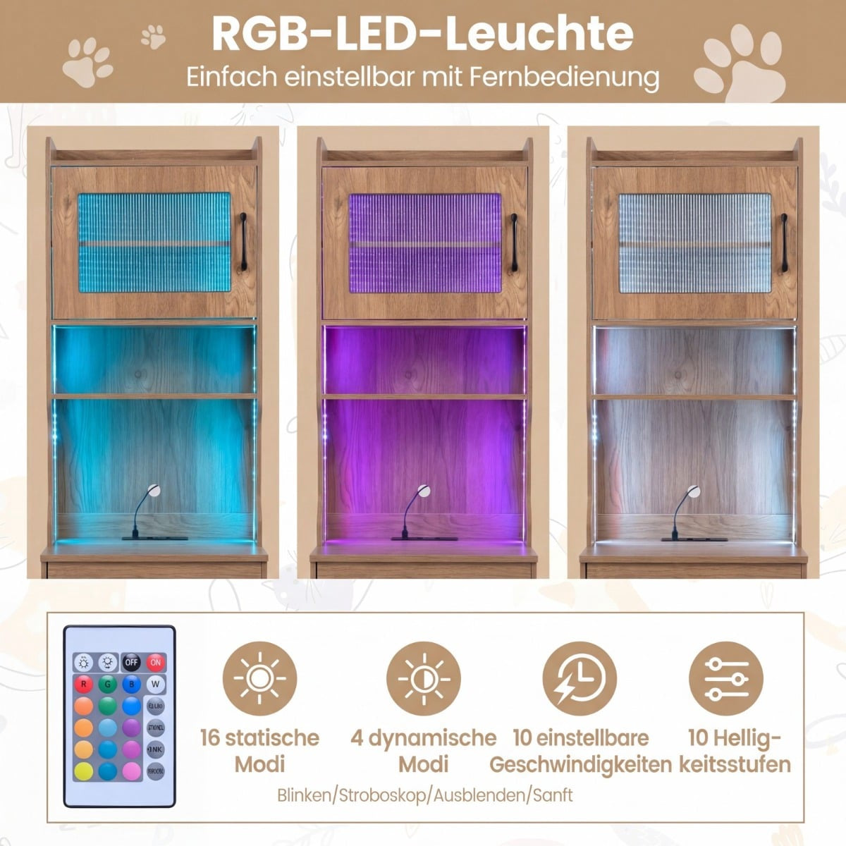 Cat Litter Cabinet with Adjustable LED Light & Storage