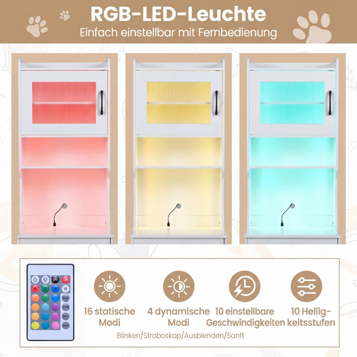 Cat Litter Cabinet with Adjustable LED Light & Storage