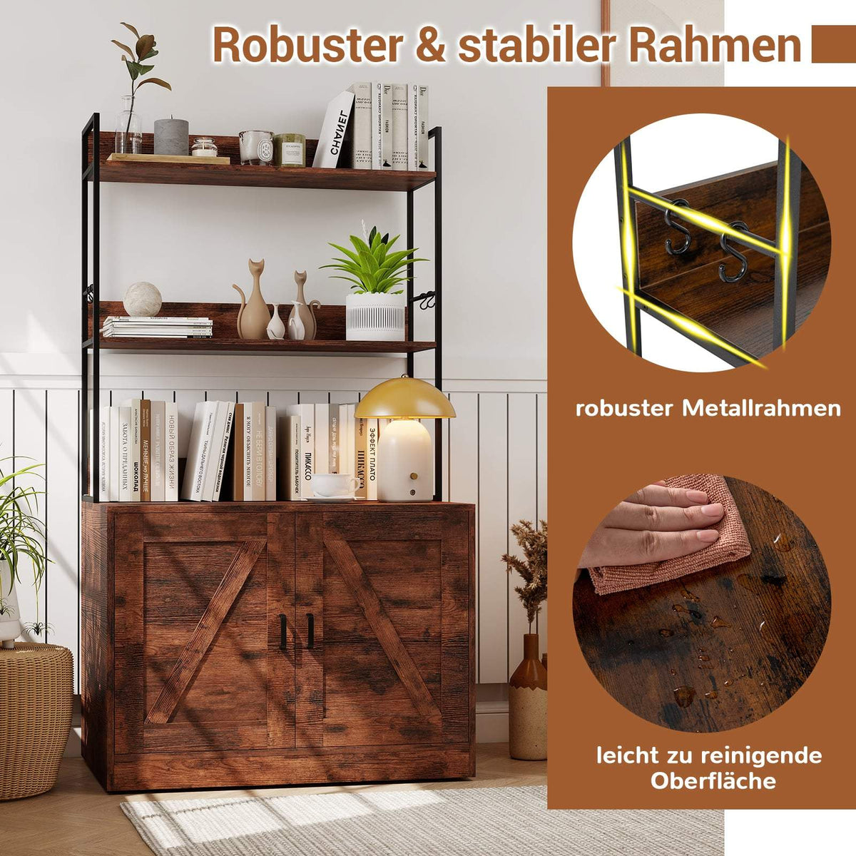 Cat Litter Cabinet with Bookshelf, Brown, 3 Shelves