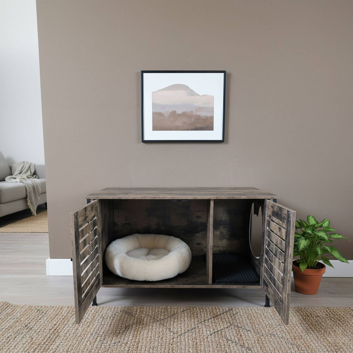 Cat Litter Cabinet with Cat-Head Entrance, Wood-Effect