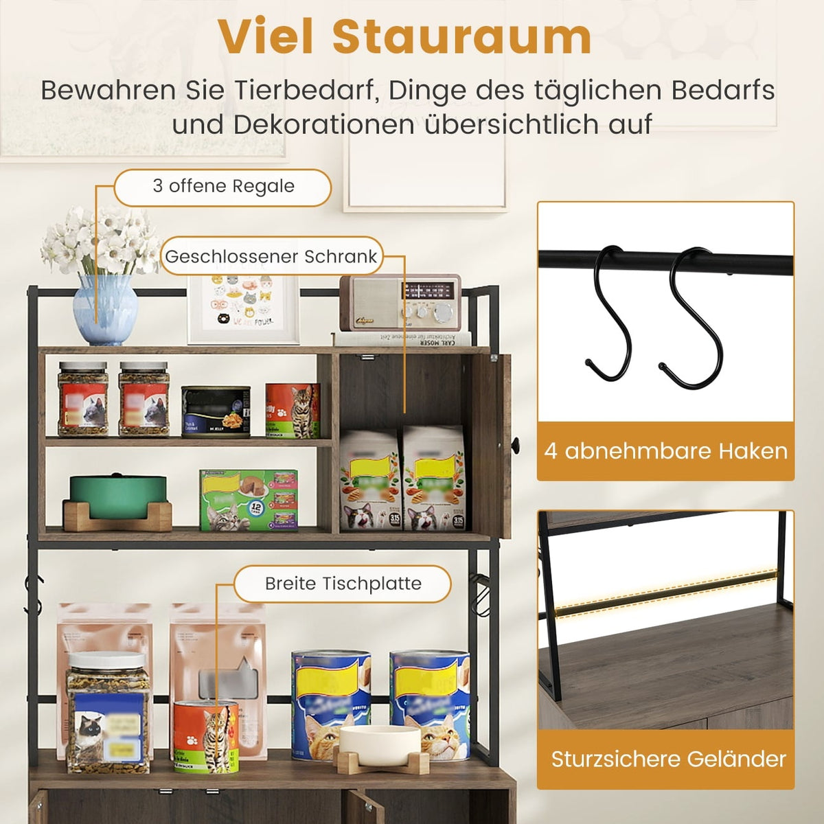 Cat Litter Cabinet with Shelves & Scratch Pad, Gray