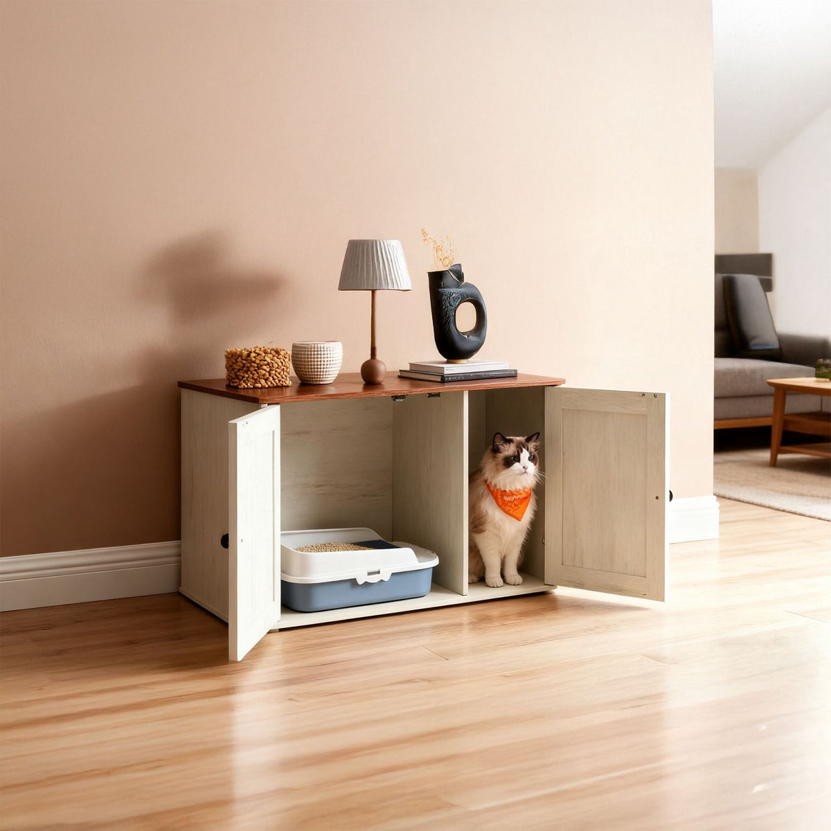 Cat Litter Cabinet with Side Entrance and Divider