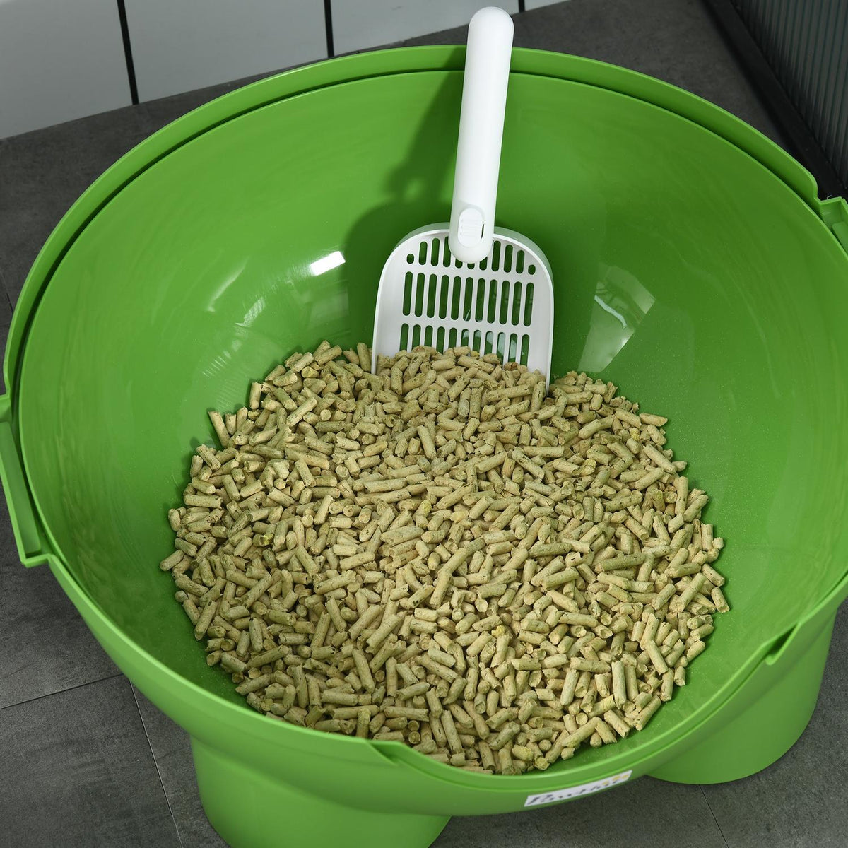 Cat Litter Tray Lid Scoop For Cats Up To 4Kg Indoor Plastic Green+White 53X51X48Cm
