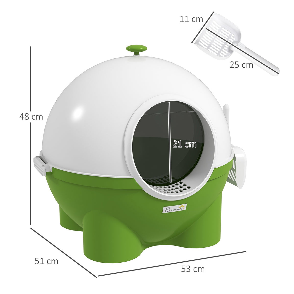 Cat Litter Tray Lid Scoop For Cats Up To 4Kg Indoor Plastic Green+White 53X51X48Cm