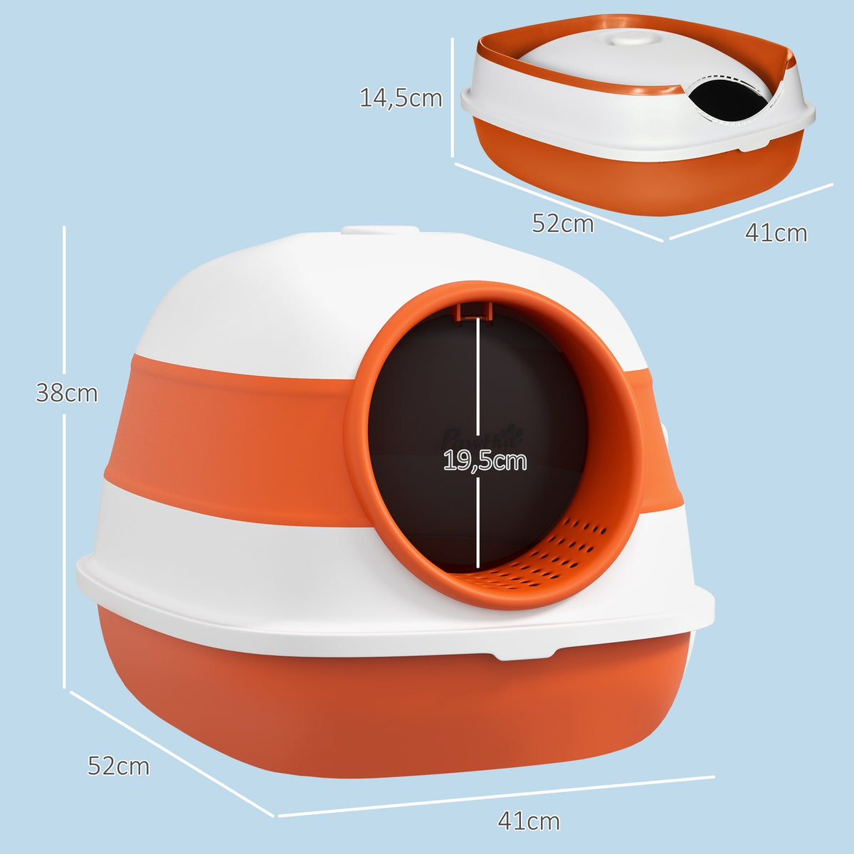 Cat Litter Tray With Lid Cat Litter Tray Deodorant Floor Grid Scoop For Cats Up To 5Kg White Orange 52X41X38Cm