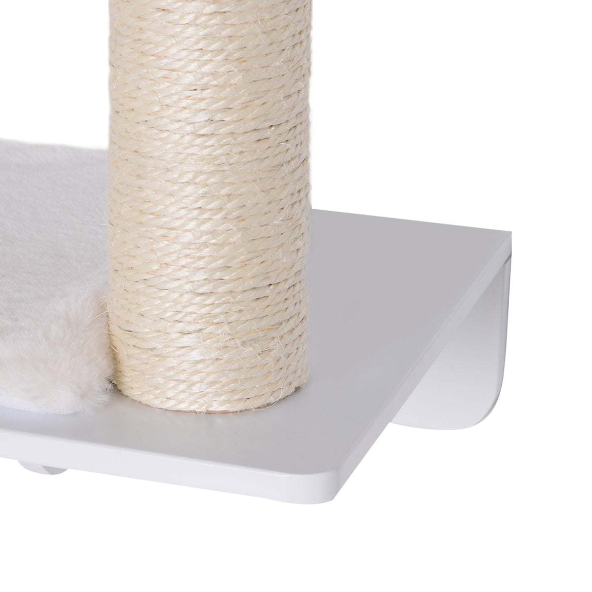 Cat Lounger With Scratching Post Entertaining Cat Shelf With Ball Toy Plush Cushion White 53Cm