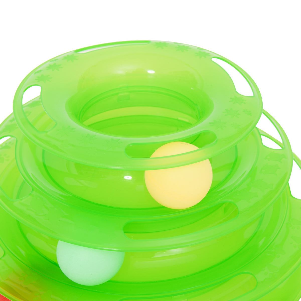 Cat Play Tower Toy Marble Run Spinning Top With 3 Balls, 3 Tiers, Green, L25Xw16Xh13Cm