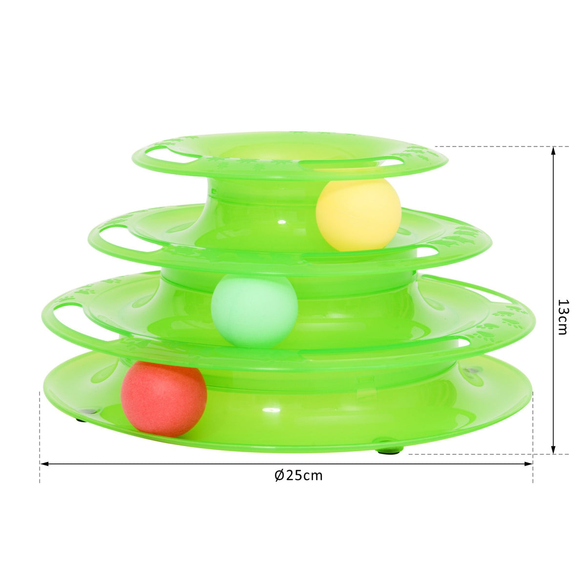 Cat Play Tower Toy Marble Run Spinning Top With 3 Balls, 3 Tiers, Green, L25Xw16Xh13Cm