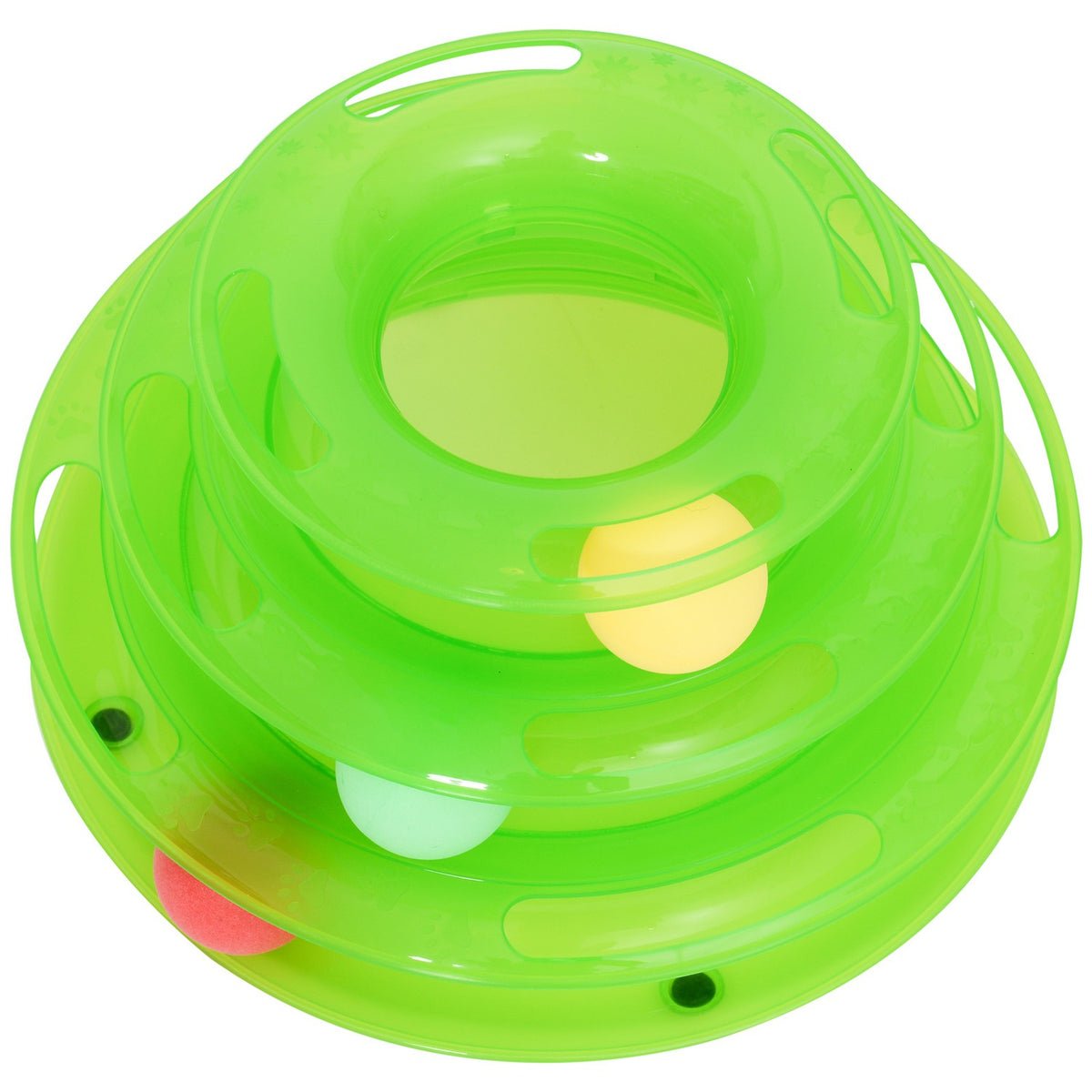 Cat Play Tower Toy Marble Run Spinning Top With 3 Balls, 3 Tiers, Green, L25Xw16Xh13Cm