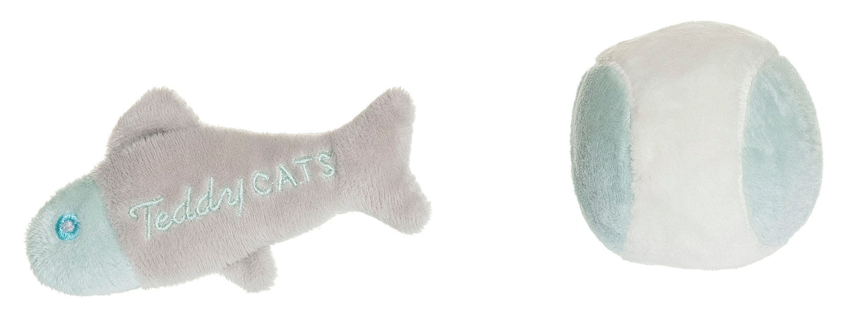 Cat Plush Playset with Box, Bowl, Fish, and Ball