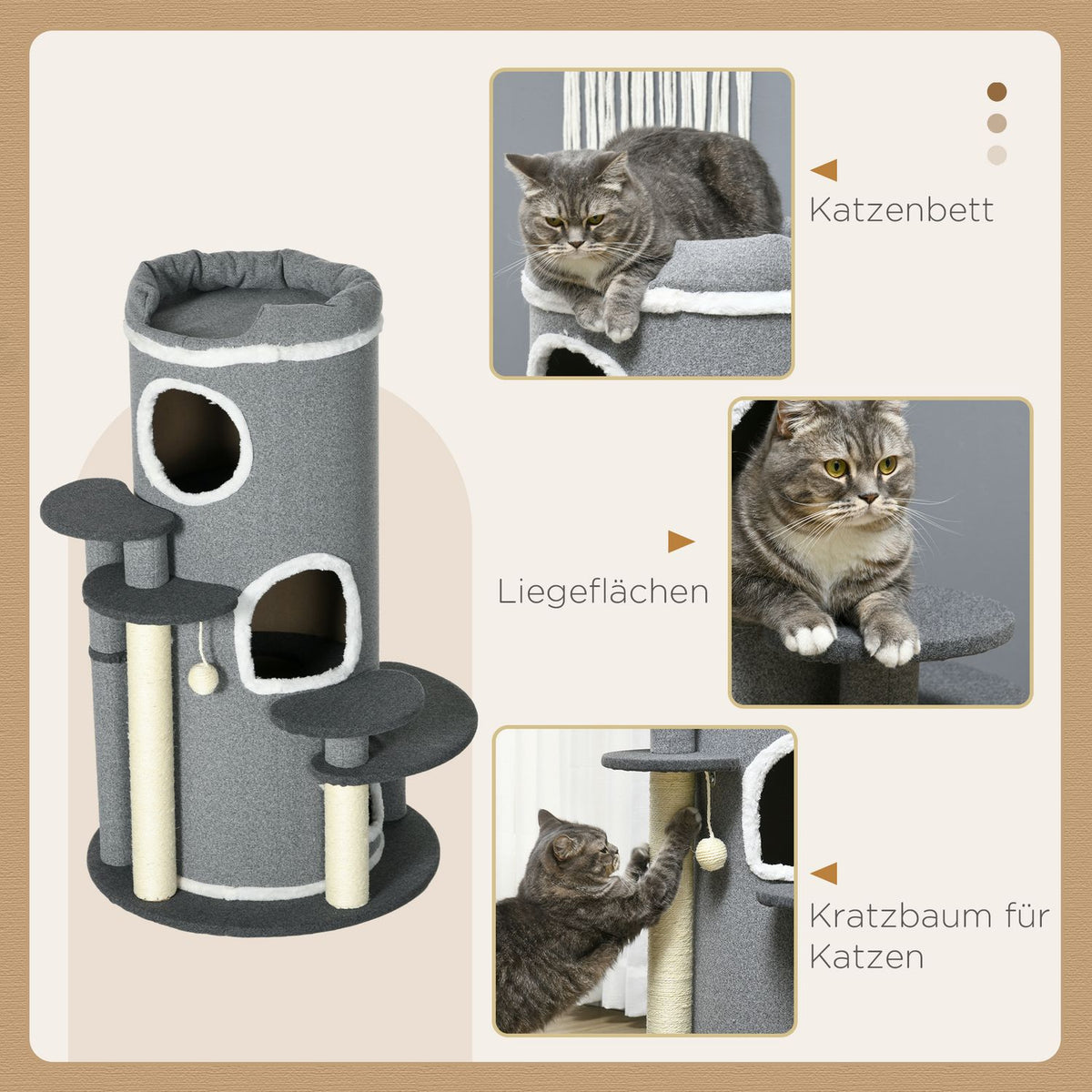 Cat Scratching Barrel 99 Cm Play Barrel With Cat Bed, Play Ball & Platforms, Cat Furniture, Grey