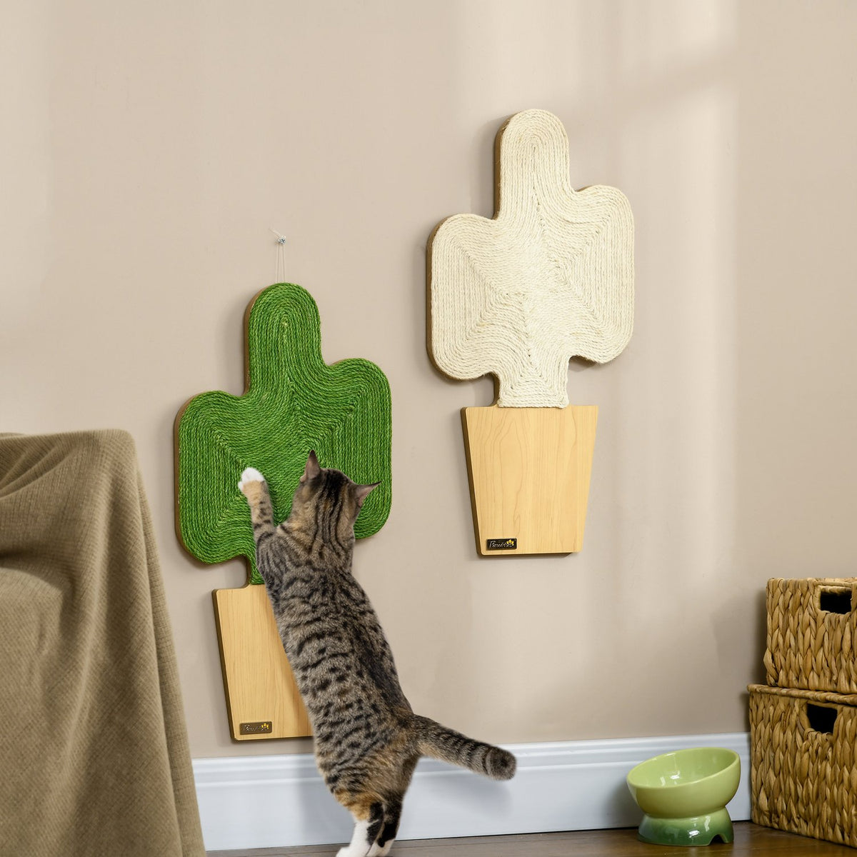 Cat Scratching Mat Set Of 2 Jute Rope Cat Scratching Boards With Hooks Cactus Design 30 X 60 Cm