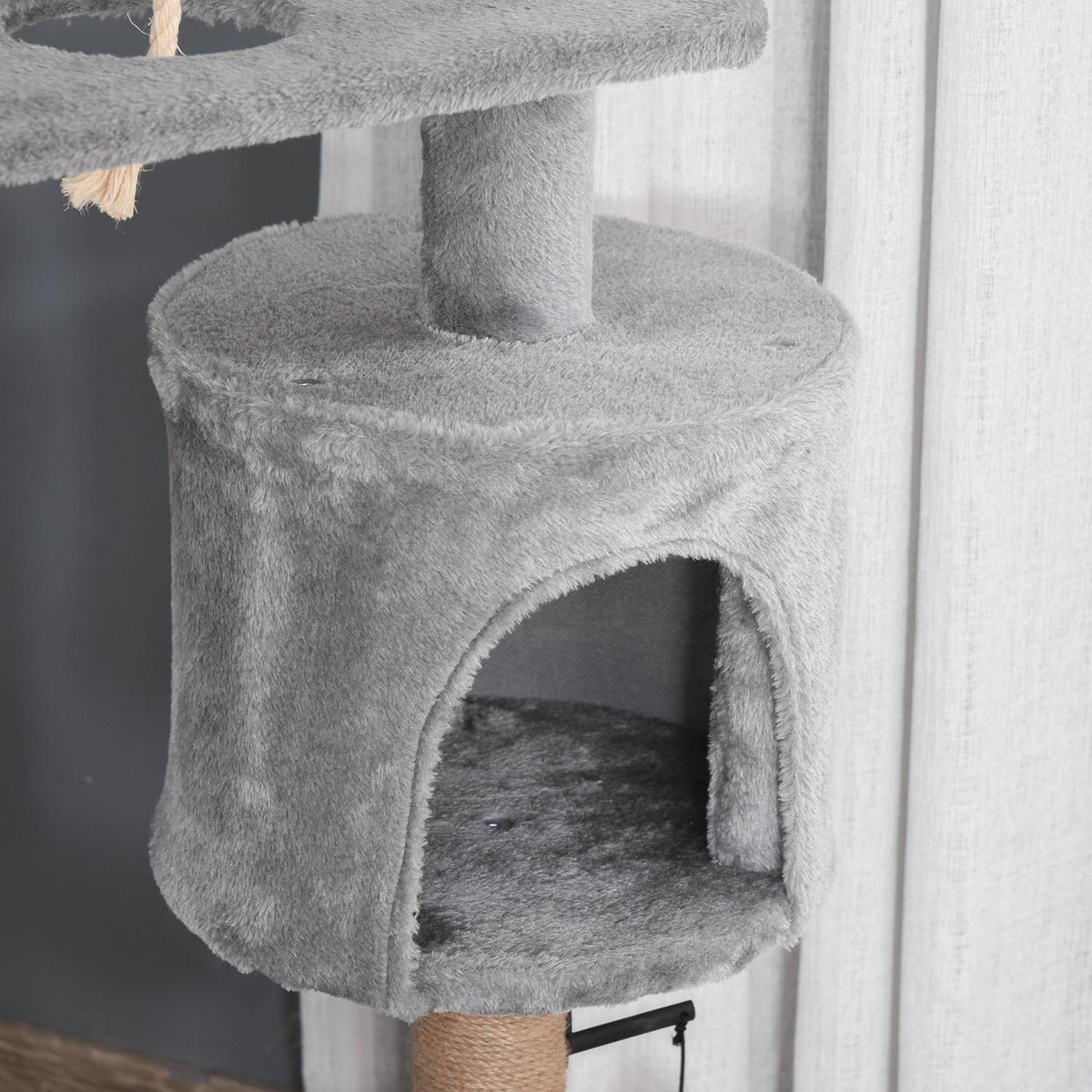 Cat Scratching Post 120Cm With Basket, Cat Cave, Play Ball, Indoor Climbing Tower, Jute Trunk, Light Gray, Up To 5Kg