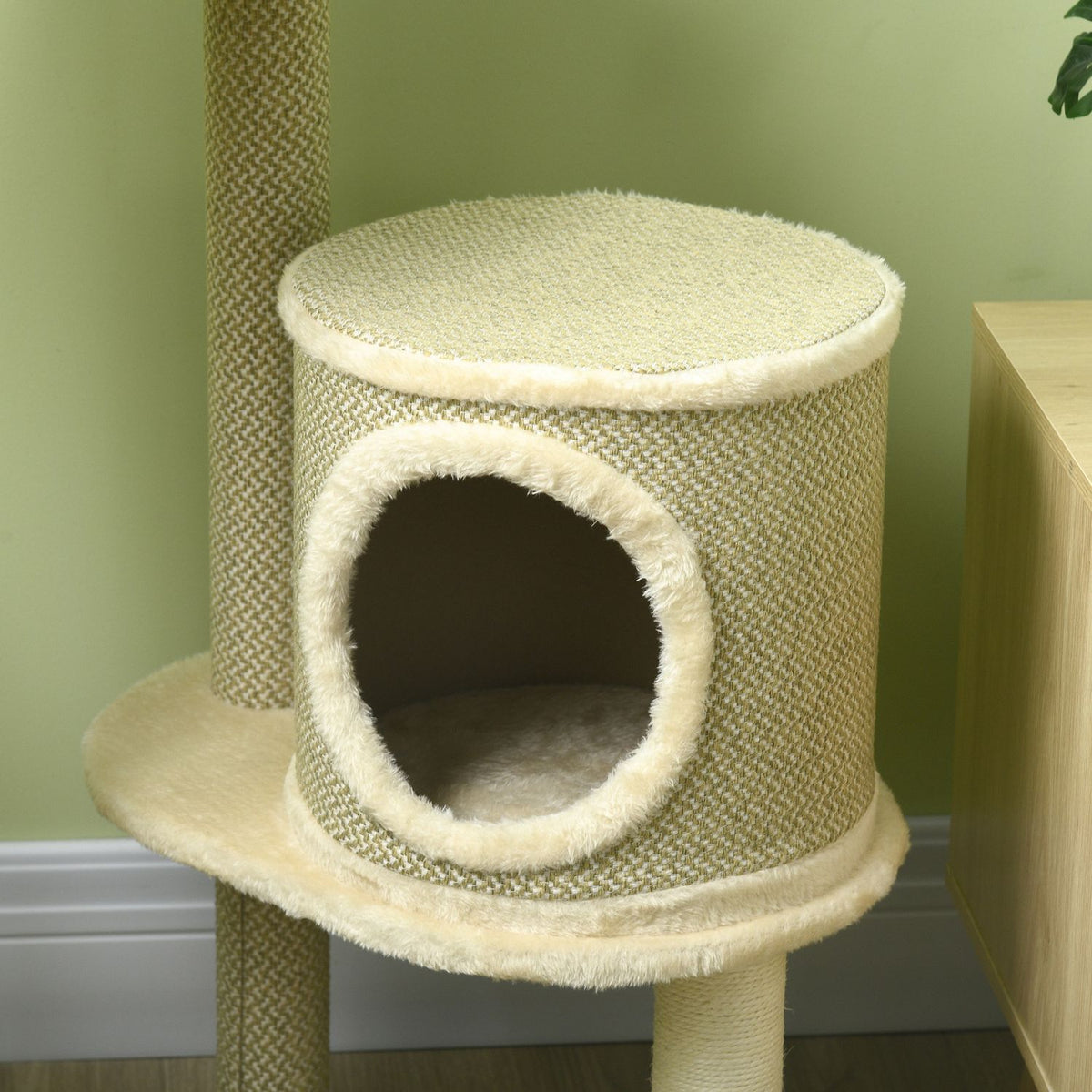 Cat Scratching Post 124Cm With Basket & Play Ball Climbing Tower, 2 Lying Surfaces, For Cats Up To 5Kg