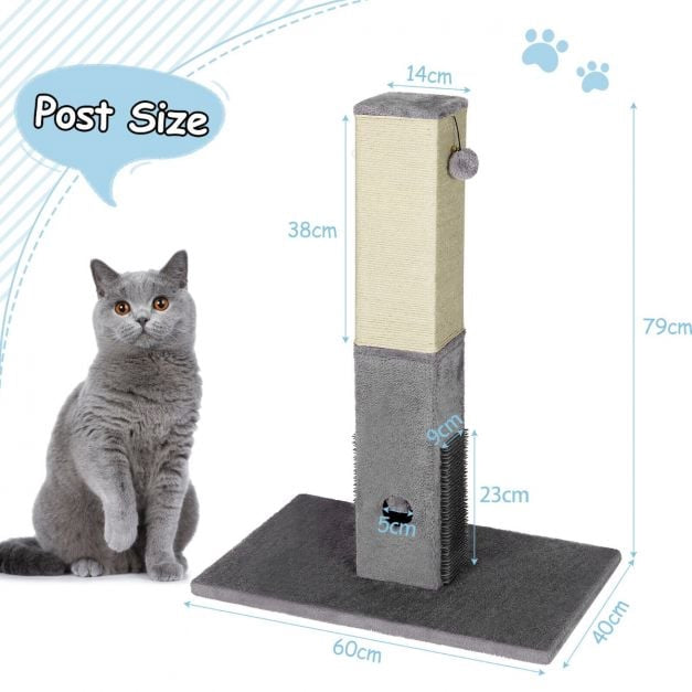 Cat Scratching Post, 79 cm Sisal Pole, Massage Brush, Balls