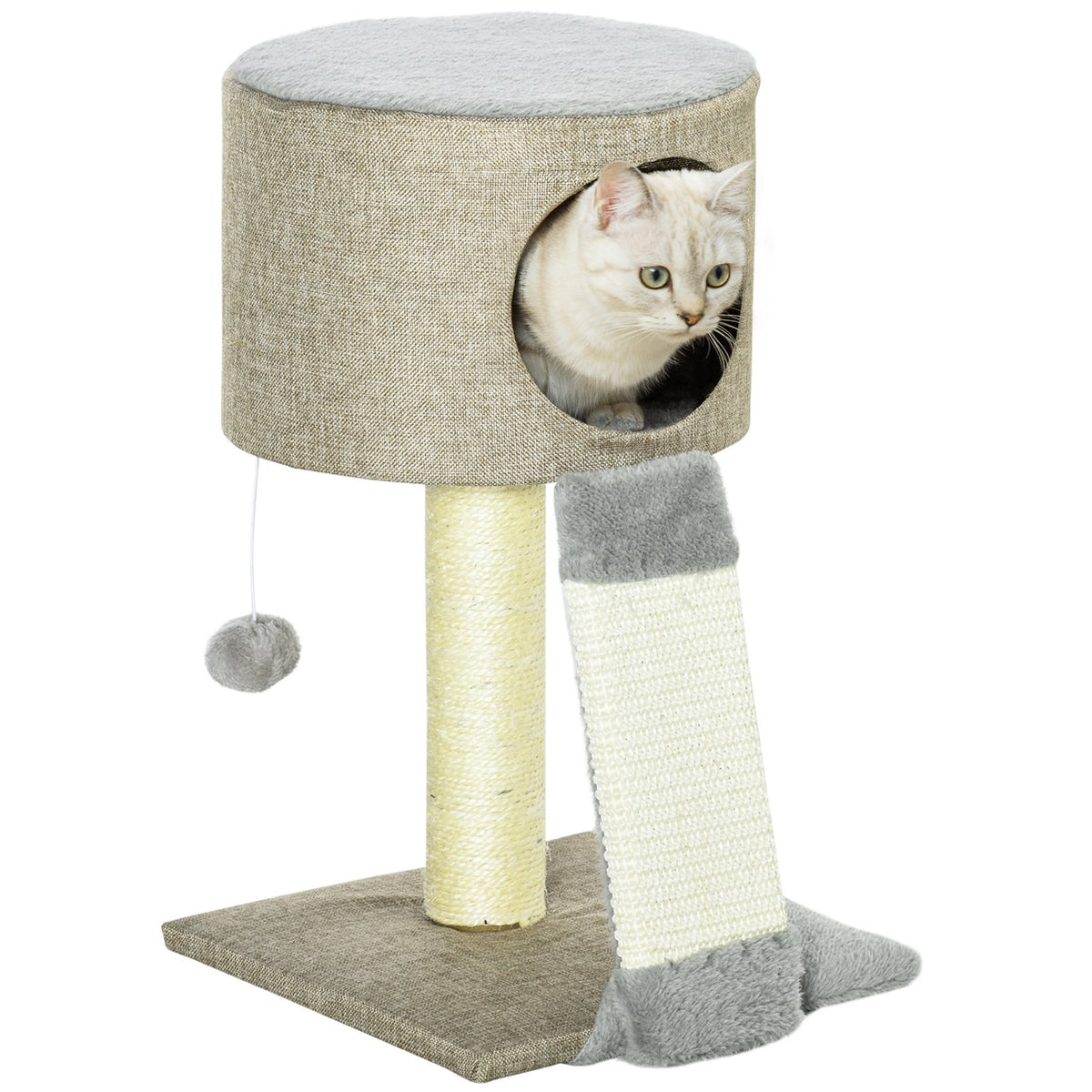 Cat Scratching Post Climbing Tree With Play Ball, Cat Box, Grey, 30X30X50Cm