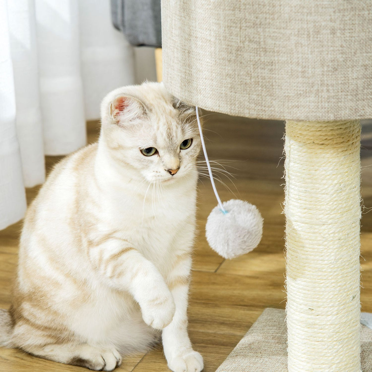 Cat Scratching Post Climbing Tree With Play Ball, Cat Box, Grey, 30X30X50Cm