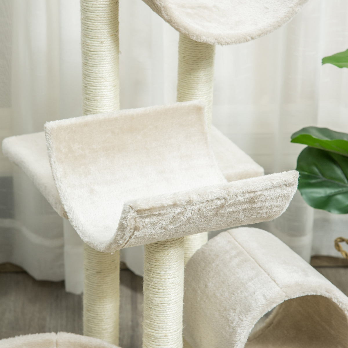 Cat Scratching Post Climbing Tree With Toy Tunnel, Beige, L50Xw40Xh105 Cm