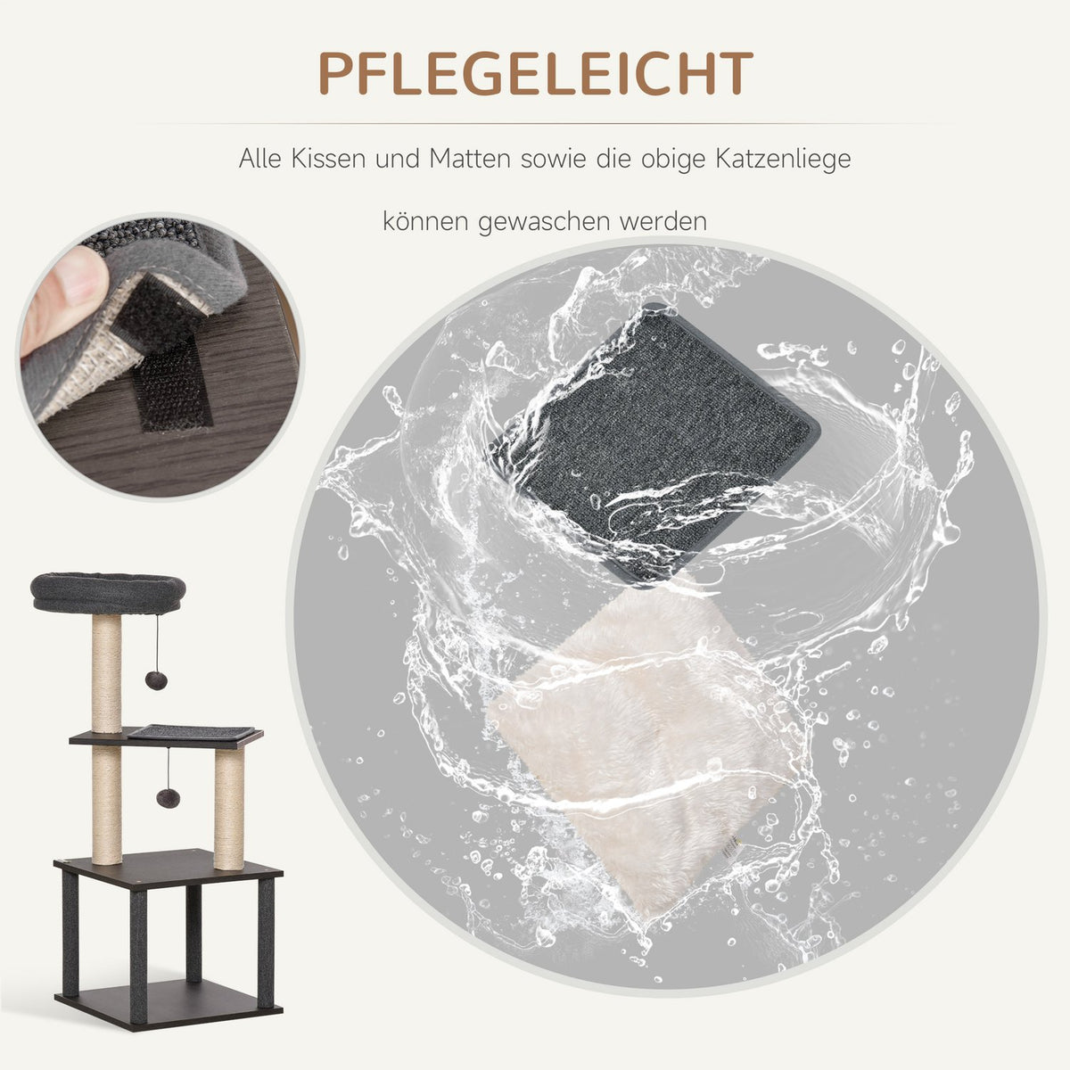 Cat Scratching Post Dark Gray Climbing Tree With Play Options, Play Sisal & Play Rope, Pb Board, Sisal, 40X40X104Cm