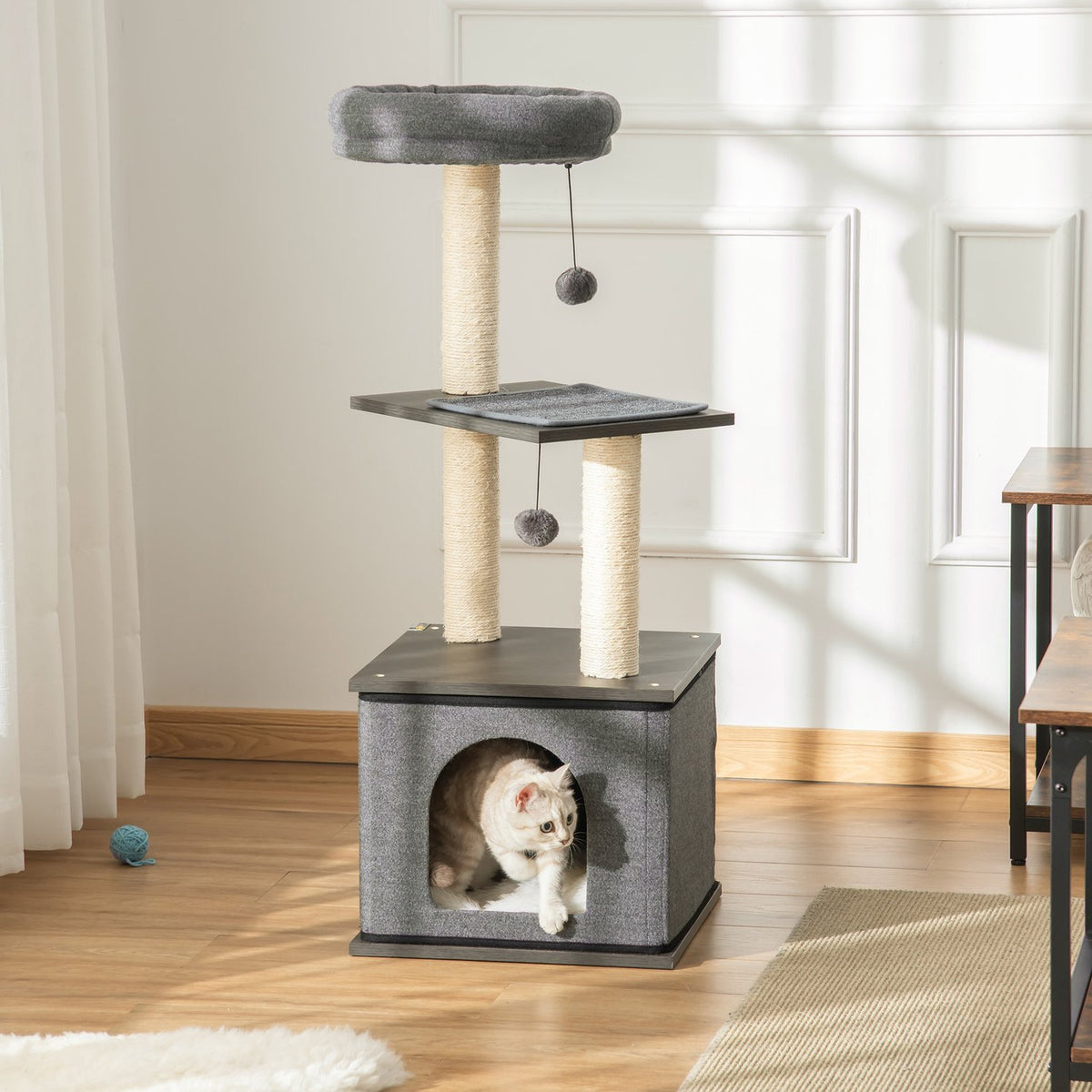 Cat Scratching Post Dark Gray Climbing Tree With Play Options, Play Sisal & Play Rope, Pb Board, Sisal, 40X40X104Cm