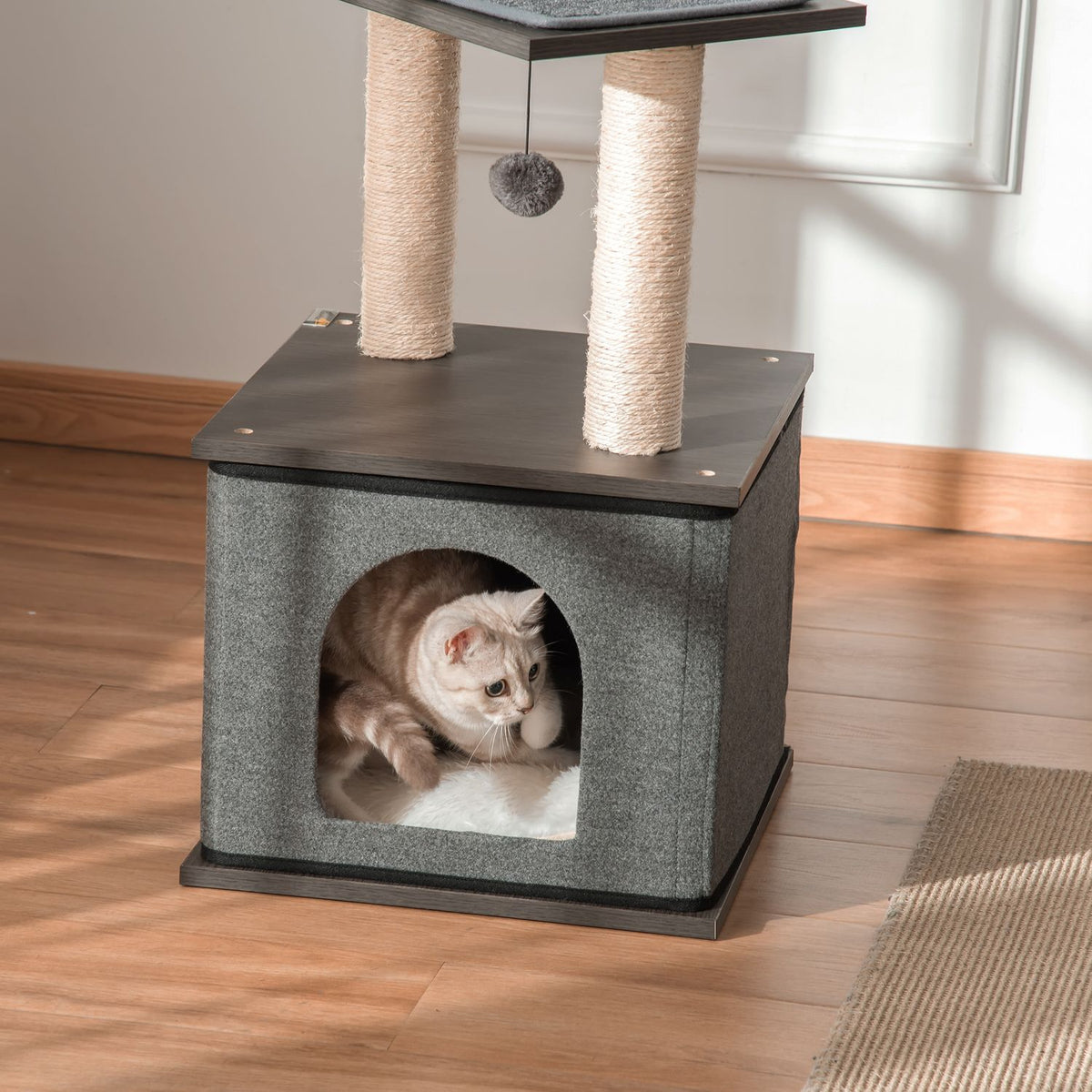 Cat Scratching Post Dark Gray Climbing Tree With Play Options, Play Sisal & Play Rope, Pb Board, Sisal, 40X40X104Cm