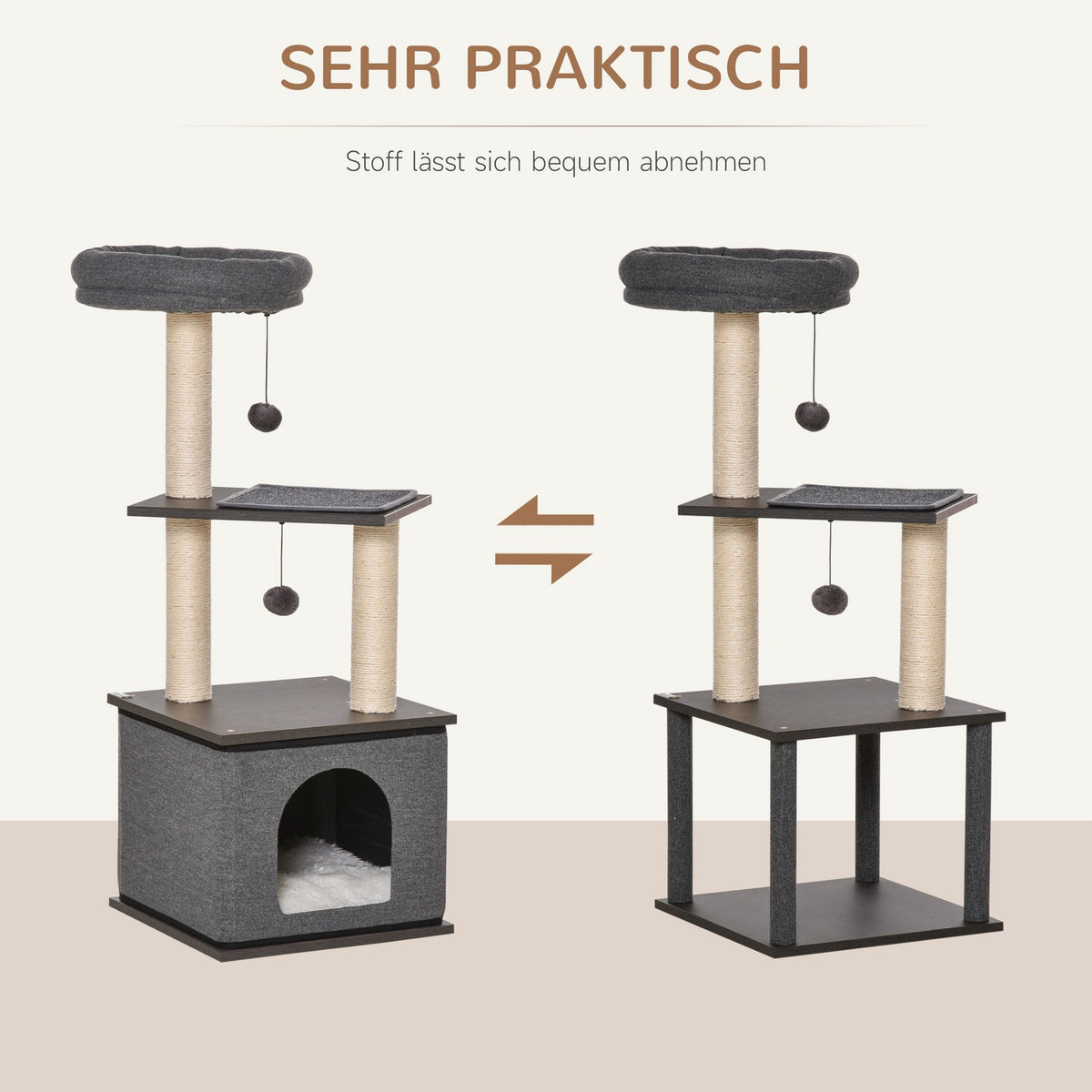 Cat Scratching Post Dark Gray Climbing Tree With Play Options, Play Sisal & Play Rope, Pb Board, Sisal, 40X40X104Cm