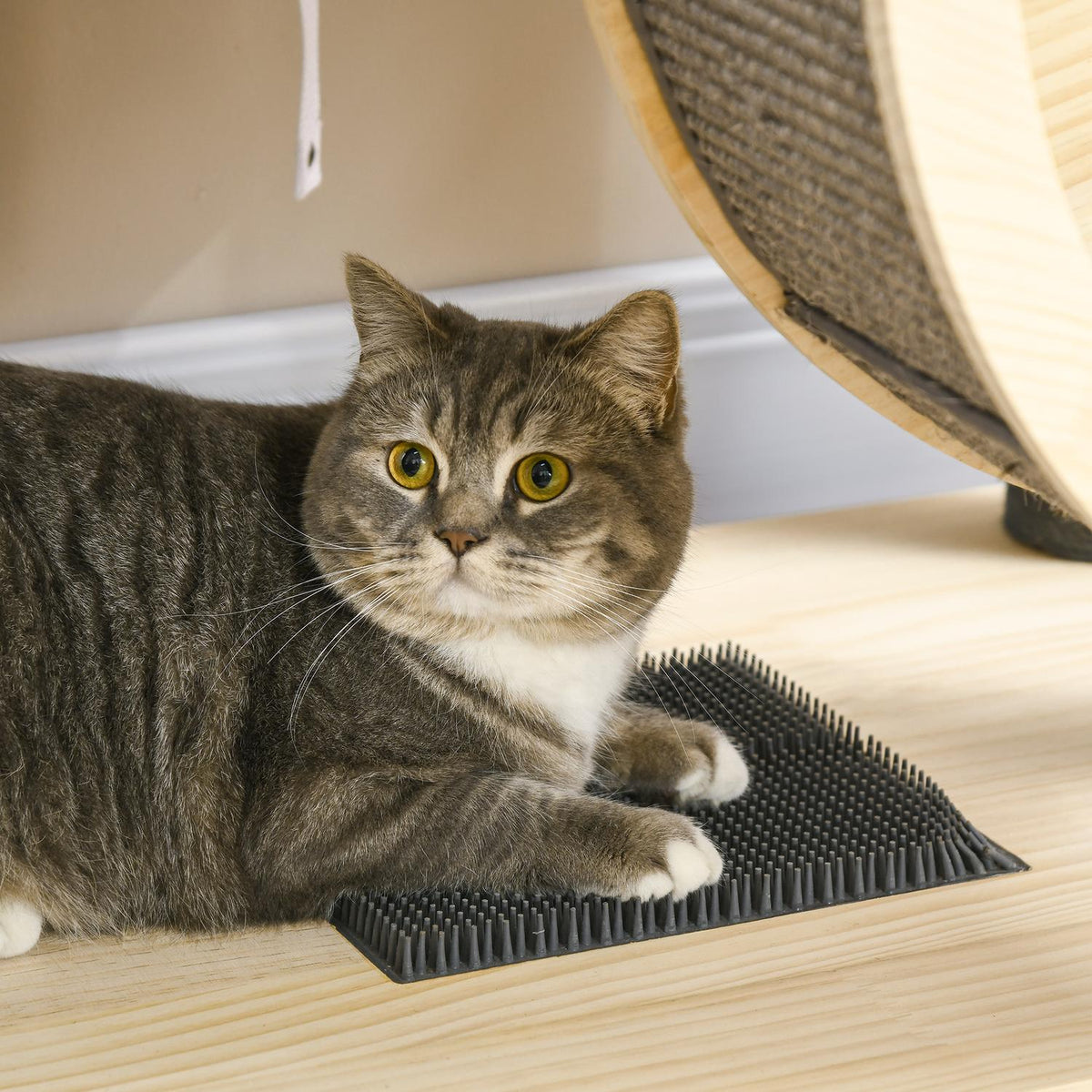 Cat Scratching Post House With Balance Wheel, 4 Tier, Sisal Columns, Cat Cave Made Of Pine Wood, Natural, 80X50X143Cm