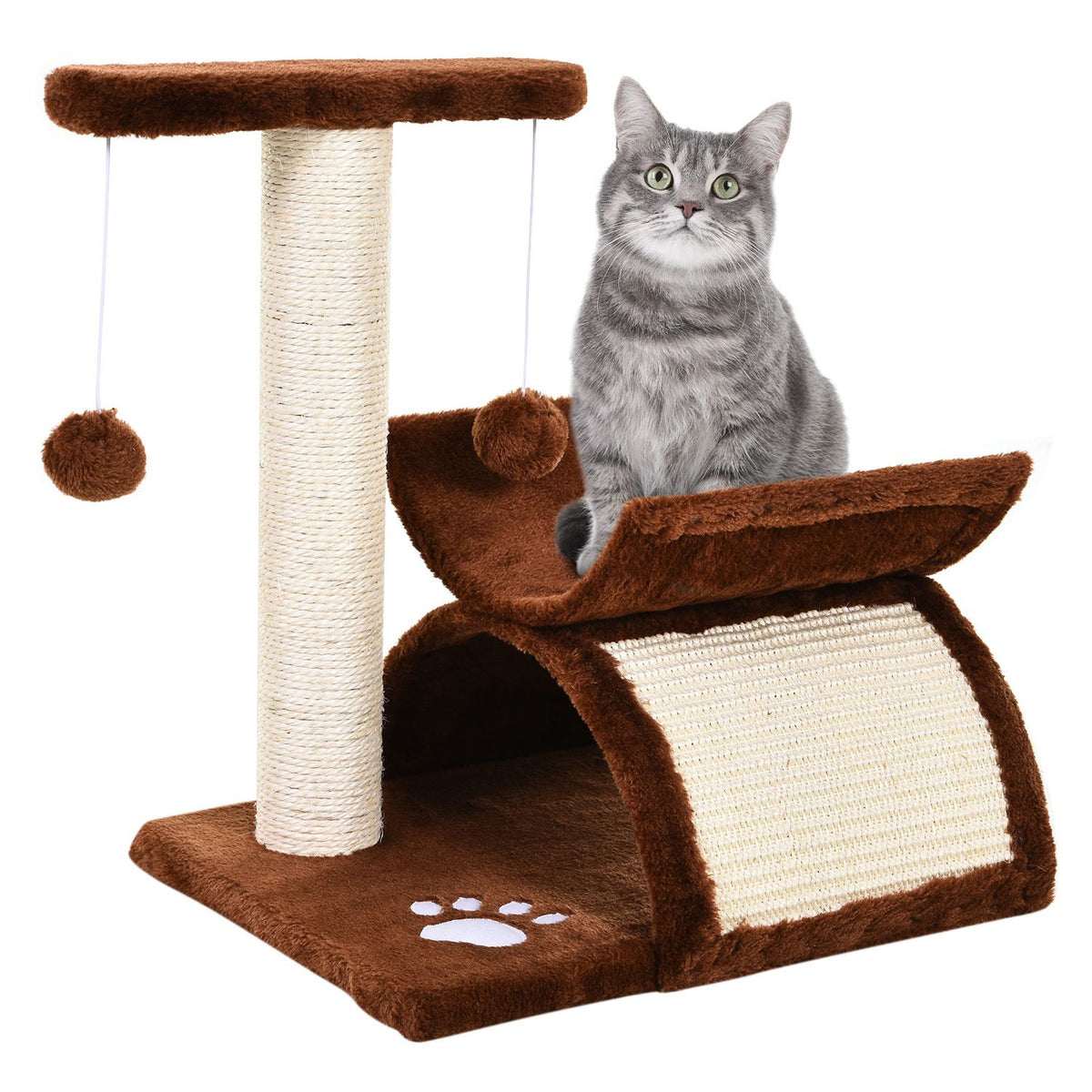 Cat Scratching Post, Play And Scratching Post With Play Ball, Brown, L40Xw30Xh43 Cm