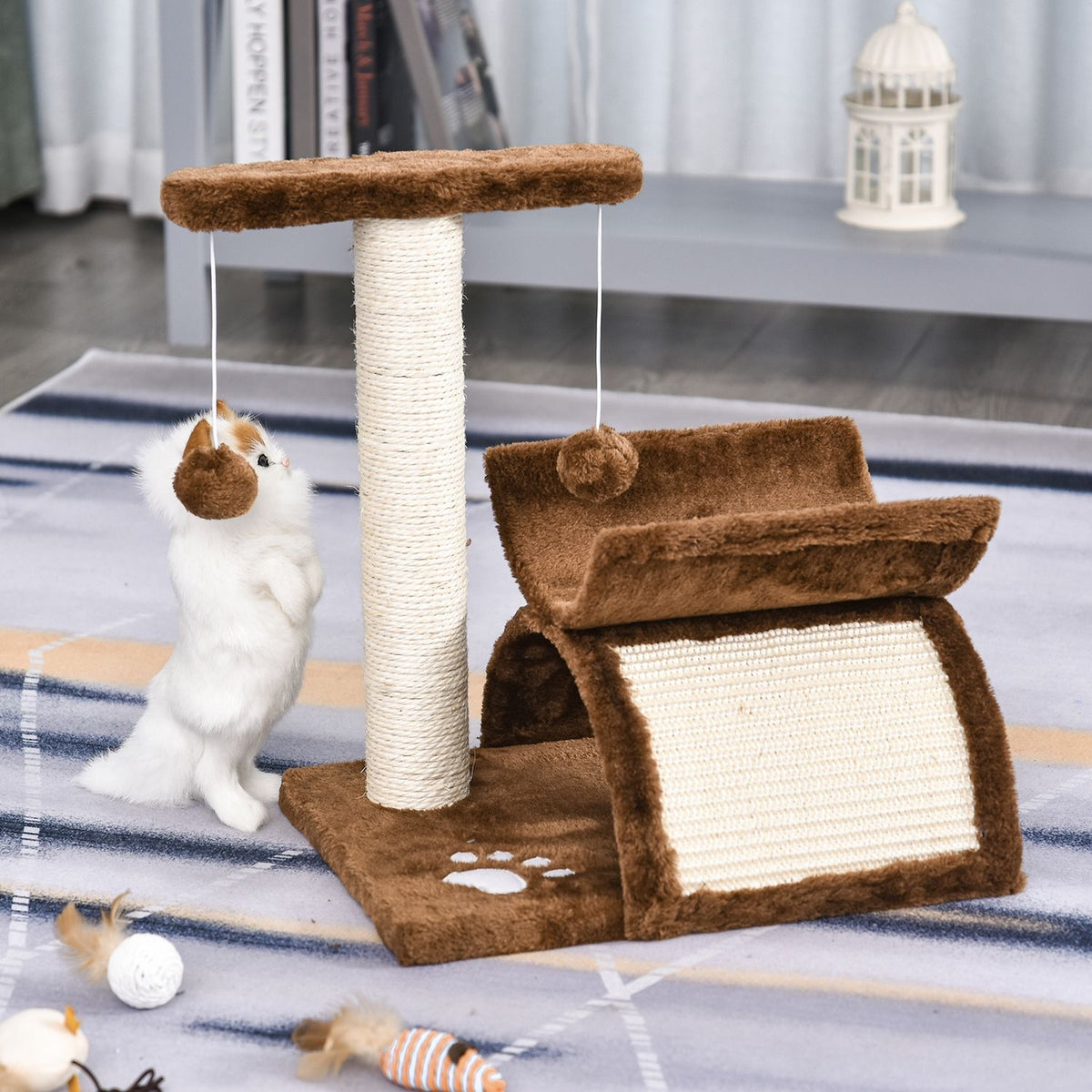 Cat Scratching Post, Play And Scratching Post With Play Ball, Brown, L40Xw30Xh43 Cm
