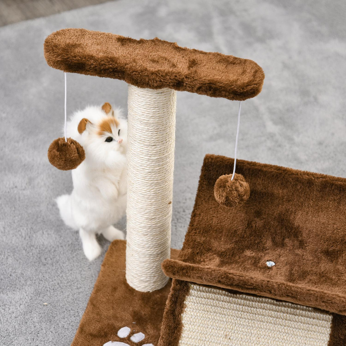 Cat Scratching Post, Play And Scratching Post With Play Ball, Brown, L40Xw30Xh43 Cm