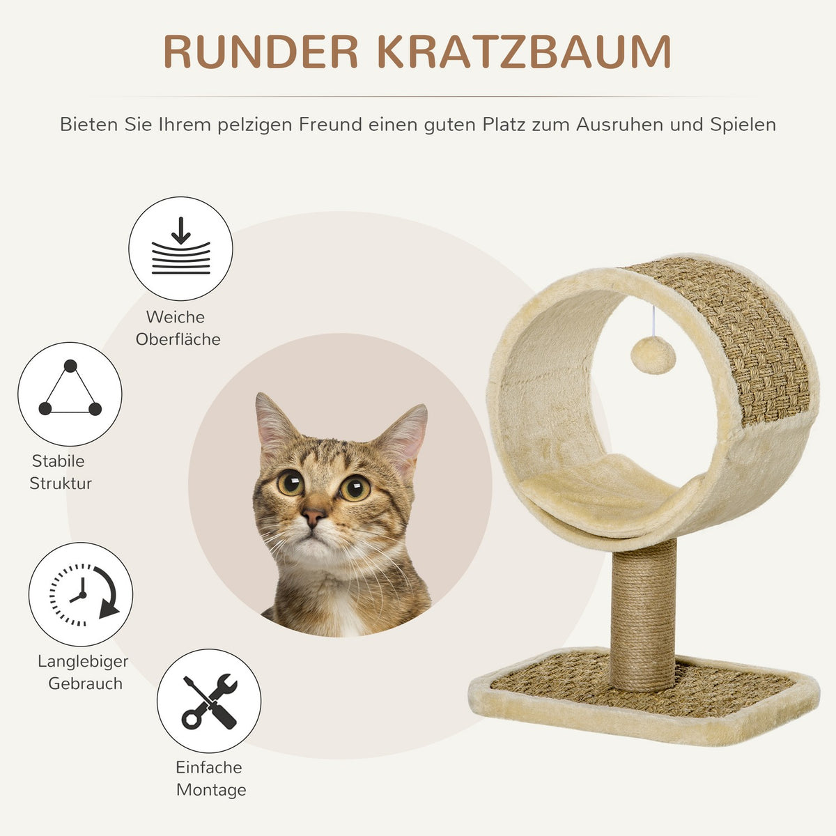 Cat Scratching Post Small Ideal For A Cat, With Jute Trunk & Toys, Climbing Tree, Khaki+Light Brown, 40X30X56Cm