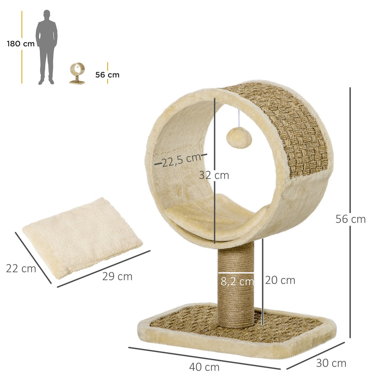 Cat Scratching Post Small Ideal For A Cat, With Jute Trunk & Toys, Climbing Tree, Khaki+Light Brown, 40X30X56Cm