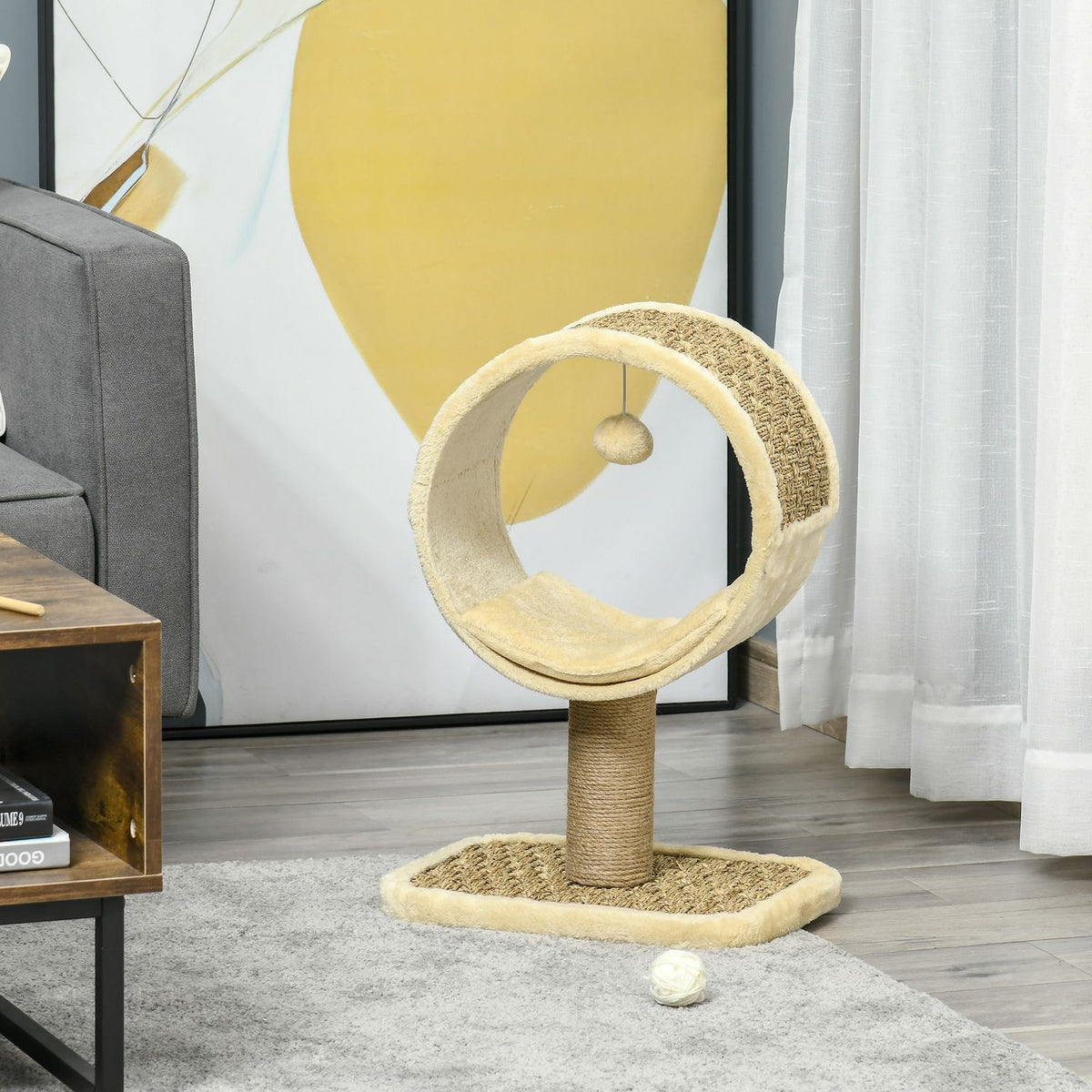 Cat Scratching Post Small Ideal For A Cat, With Jute Trunk & Toys, Climbing Tree, Khaki+Light Brown, 40X30X56Cm