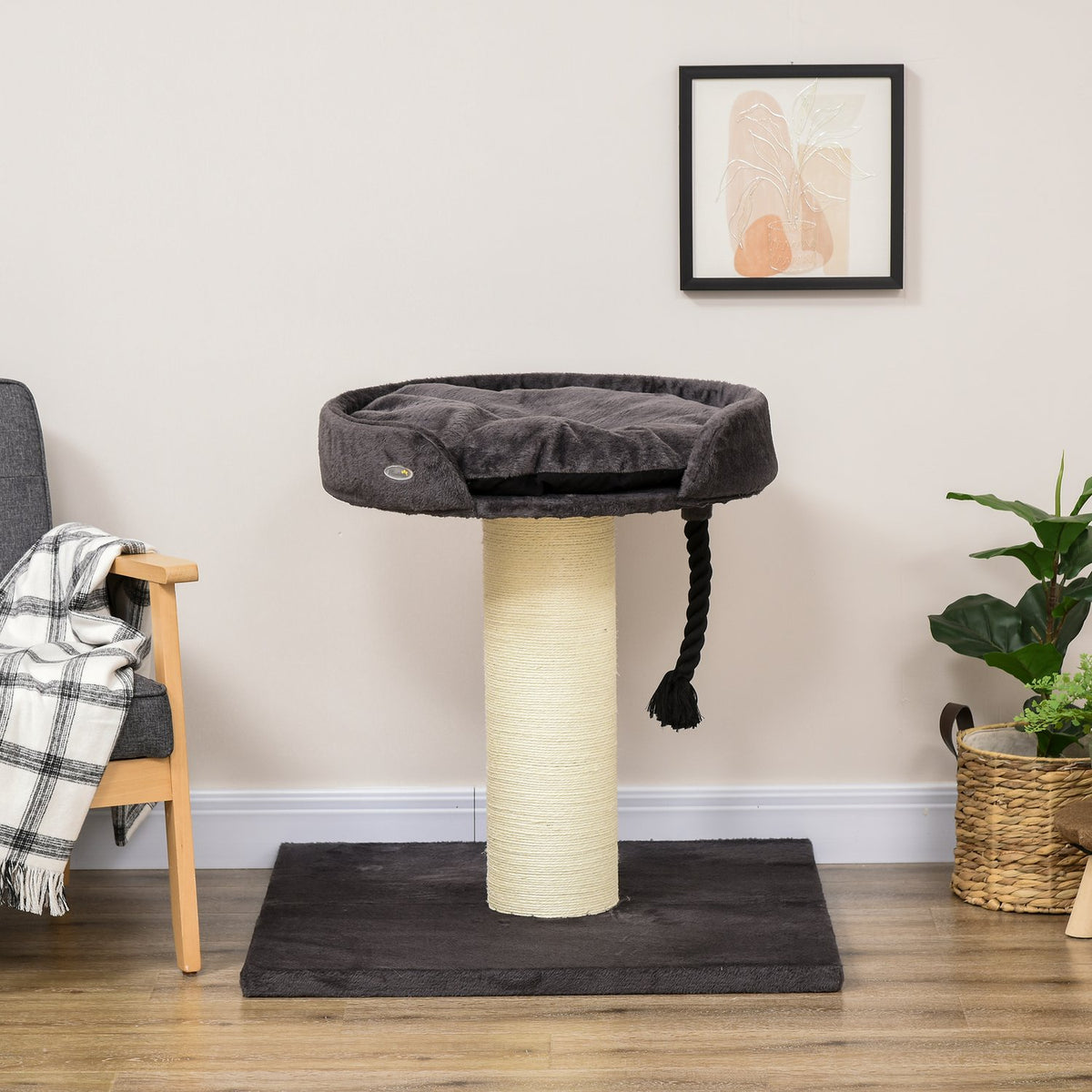 Cat Scratching Post With Bed And Sisal Column, 78Cm, Play Rope, In Gray, Ideal For Play And Rest