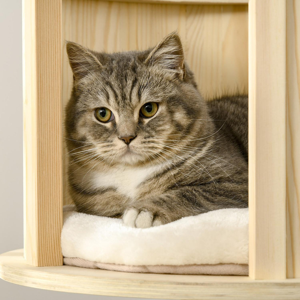 Cat Scratching Post With Cat Cave, Three Levels, Wood, Sisal Posts, Play Balls, 122Cm Height