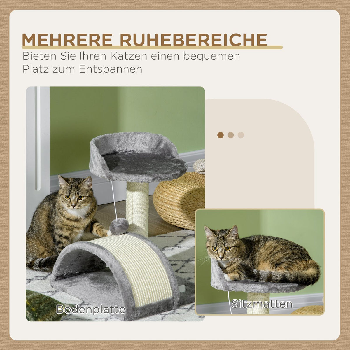 Cat Scratching Tree with Sisal and Plush, Grey, 35.5x37x46 cm