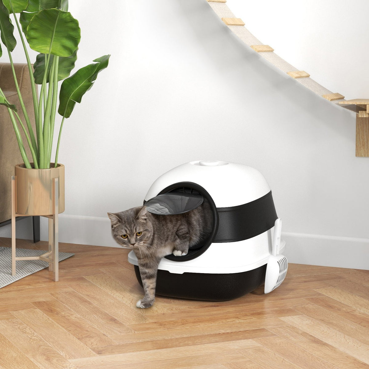 Cat Toilet Lid Cat Toilet Deodorant Floor Grid Litter Scoop Large Interior Up To 5Kg White + Black 52X41X38Cm