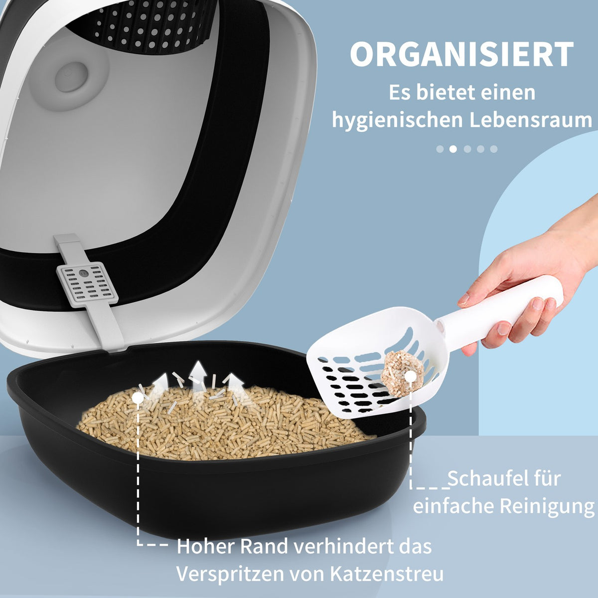 Cat Toilet Lid Cat Toilet Deodorant Floor Grid Litter Scoop Large Interior Up To 5Kg White + Black 52X41X38Cm