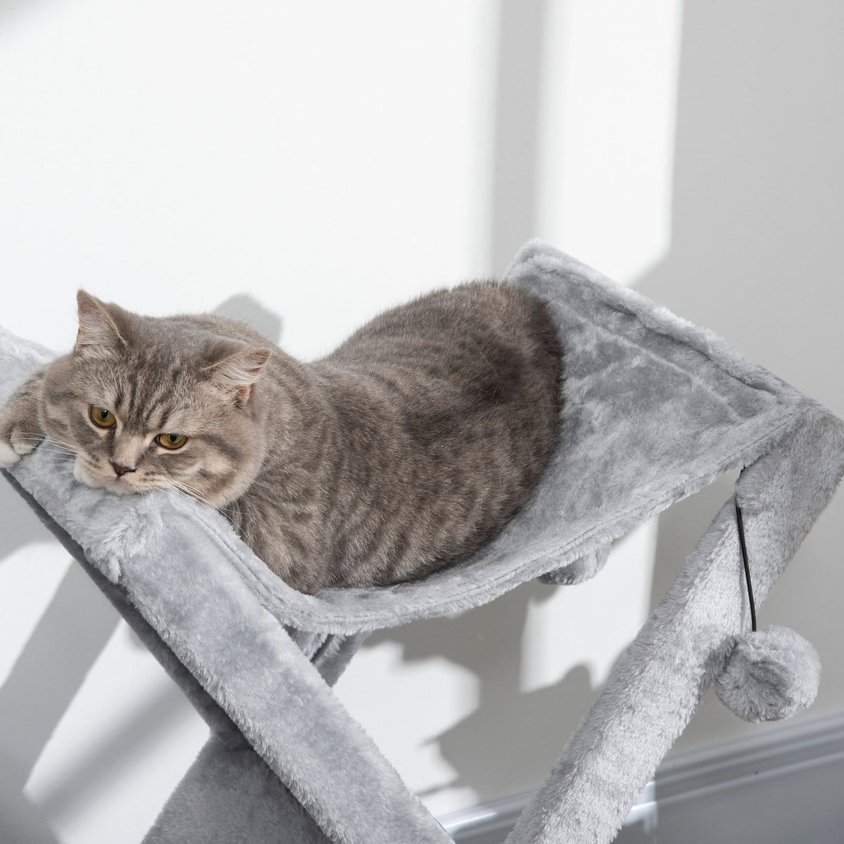 Cat Tower Gray Scratching Post With Cave And Hammock, Sisal & Plush, 54.5X32X65Cm