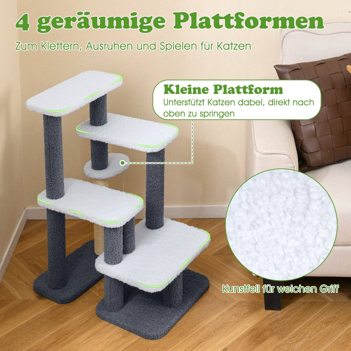 Cat Tower with Sisal Post & 4 Platforms, Grey