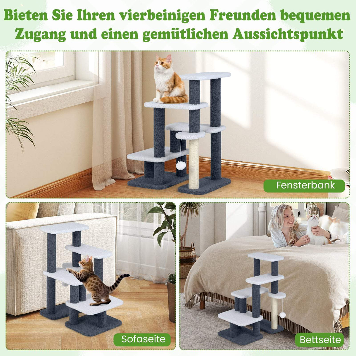 Cat Tower with Sisal Post & 4 Platforms, Grey