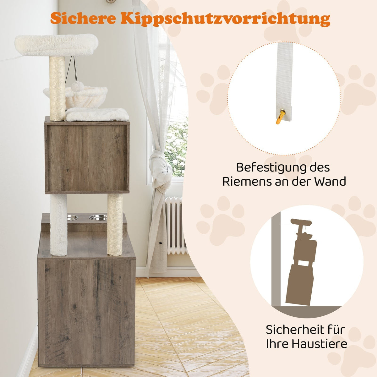 Cat Tower with Sisal Post, Litter Box, Hanging Ball
